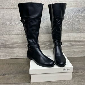 STYLE & COMPANY Black Buckle Accent Slip Resistant Kezlin Heel Riding Boot NIB